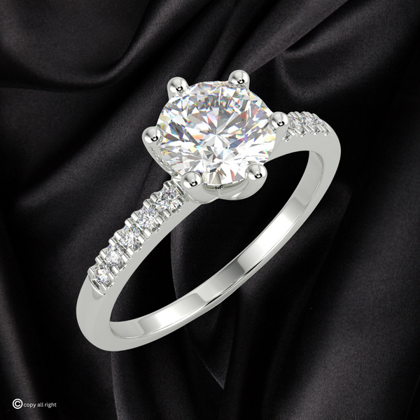 1.70 Ct Round Shape Real Lab Grown Diamond  Solitaire with accents engagement Ring in 14K White Gold