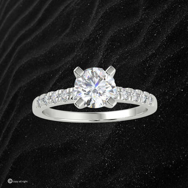 1.20 Ct Round Shape Real Lab Grown Diamond  Solitaire with accents engagement Ring in 14K White Gold