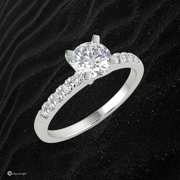 1.20 Ct Round Shape Real Lab Grown Diamond  Solitaire with accents engagement Ring in 14K White Gold