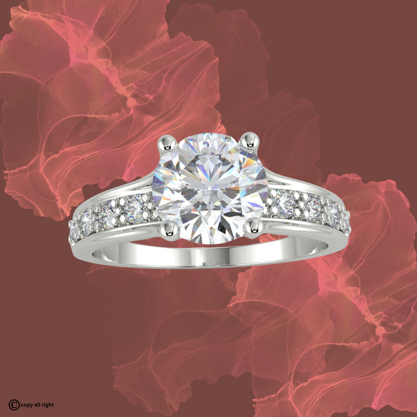 2.00 Ct Round Shape Real Lab Grown Diamond Solitaire With Accents Ring in 14K White Gold