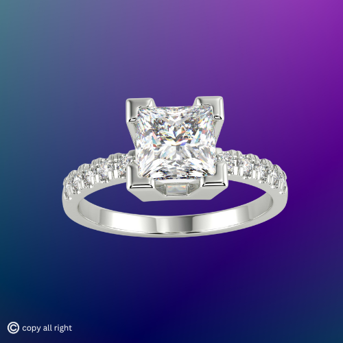 4 prong 1.70ct Princess Cut Real Lab Grown Solitaire With Accents Diamond 14k White Gold Engagement Ring