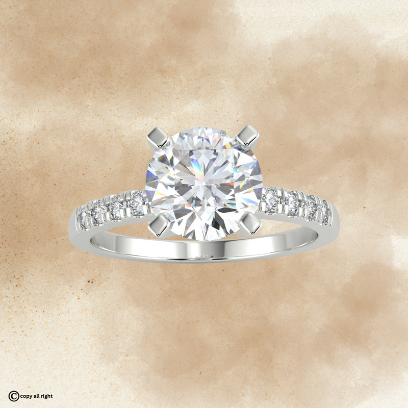 4 prong 1.70ct Round Cut Real Lab Grown Solitaire With Accents Diamond 14k White Gold Engagement Ring