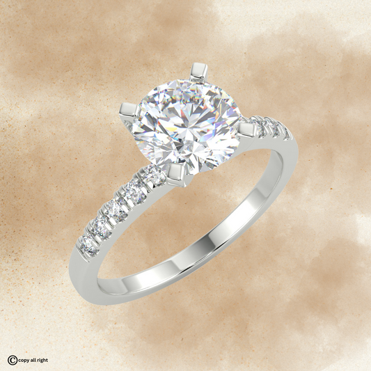 1.70 Carat Lab-Grown Diamond Engagement Ring – Round Cut Pavé Band in 14K White Gold
