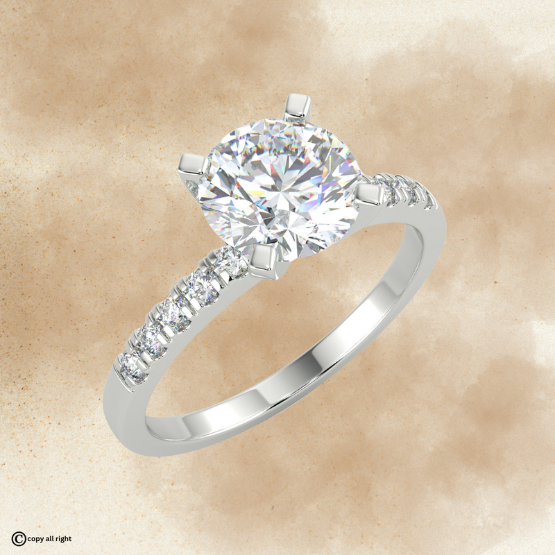 4 prong 1.70ct Round Cut Real Lab Grown Solitaire With Accents Diamond 14k White Gold Engagement Ring