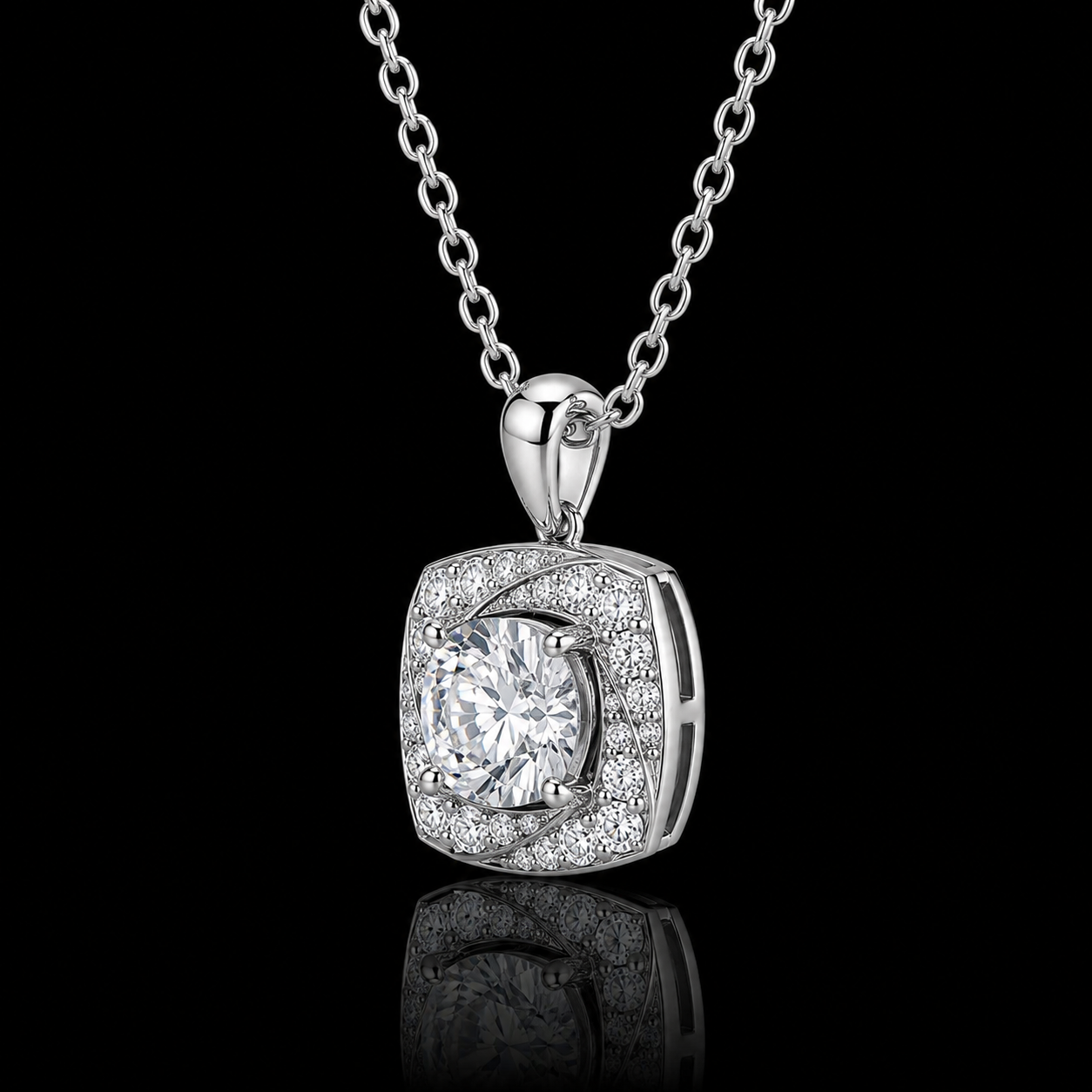 1.25 Ct Round Memory Diamond Halo Pendant in 14K White Gold Pet Cremation Memorial Necklace Black Jack