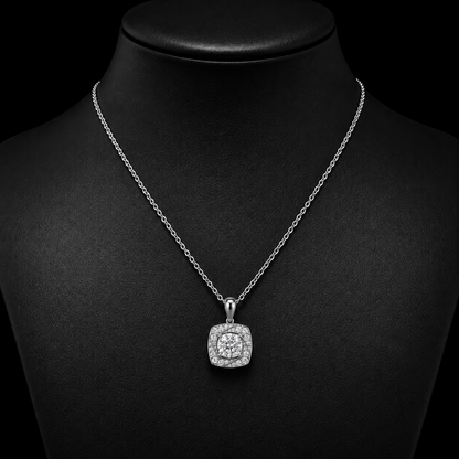 1.25 Ct Round Memory Diamond Halo Pendant in 14K White Gold Pet Cremation Memorial Necklace Black Jack