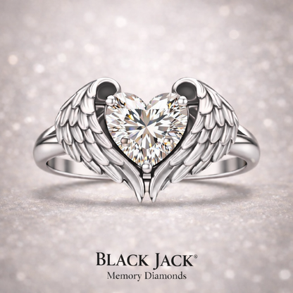 Limited Edition Angel Wing Memory Diamond Ring – 2.00 Carat Heart-Shaped Tribute in 14K White Gold | Black Jack® Memory