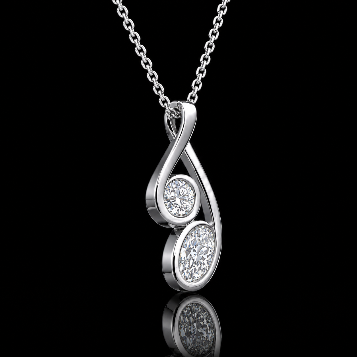 1.00 Ct Keepsake Jewelry Oval and Round Two-Stone Infinity Pendant in 14K White Gold Black Jack