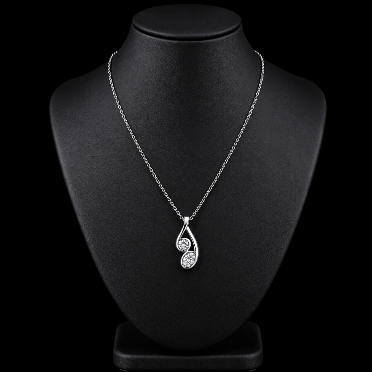 1.00 Ct Keepsake Jewelry Oval and Round Two-Stone Infinity Pendant in 14K White Gold Black Jack