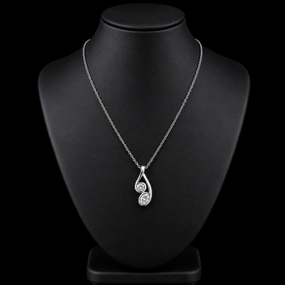 1.00 Ct Keepsake Jewelry Oval and Round Two-Stone Infinity Pendant in 14K White Gold Black Jack