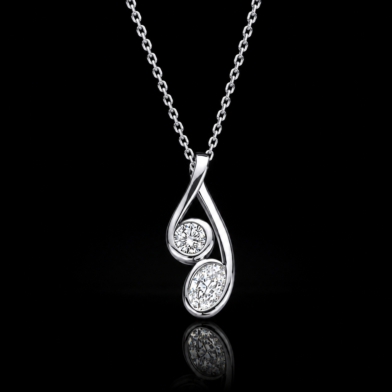 1.00 Ct Keepsake Jewelry Oval and Round Two-Stone Infinity Pendant in 14K White Gold Black Jack