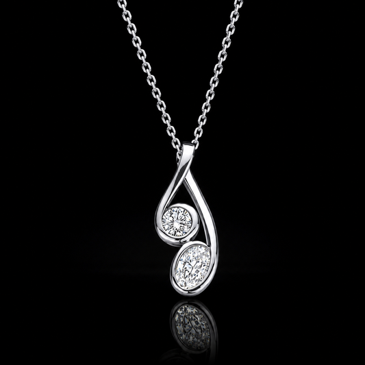1.00 Ct Keepsake Jewelry Oval and Round Two-Stone Infinity Pendant in 14K White Gold Black Jack