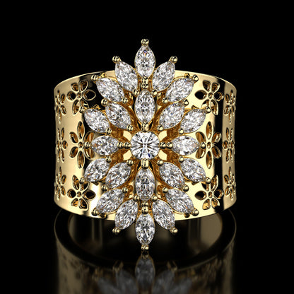 1.30 Ct. Marquise Cut Lab Grown Diamond Vintage Style Women 14K Yellow Gold Ring by Black Jack