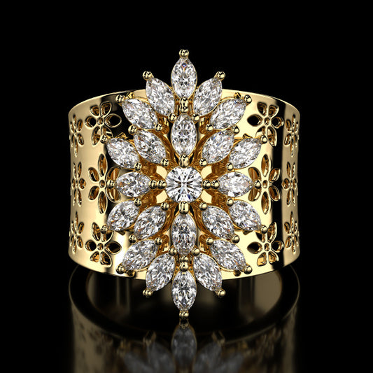 1.30 Ct. Marquise Cut Lab Grown Diamond Vintage Style Women 14K Yellow Gold Ring by Black Jack