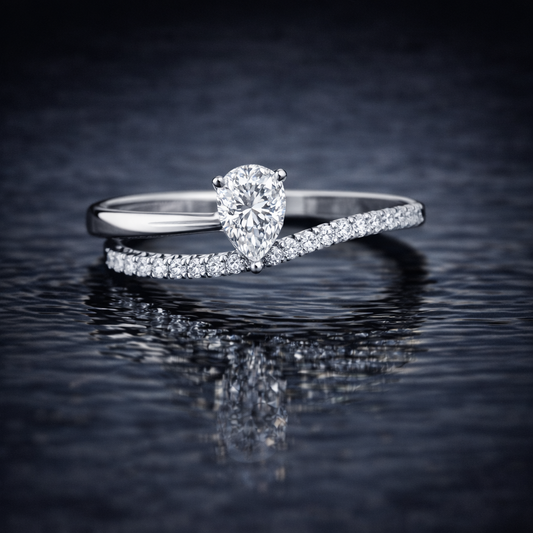 Memory Diamond Ring from Ashes – 1.25 CT Pear Cut (1.00 CT Center + 0.25 CT Side) Pet or Human Ashes to Diamond Ring in 14K White Gold