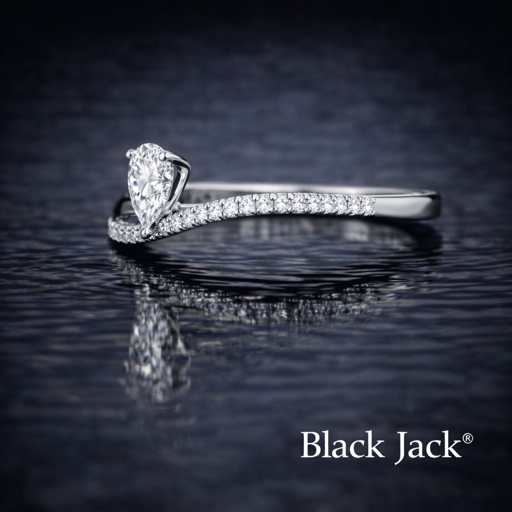 Memory Diamond Ring from Ashes – 1.25 CT Pear Cut (1.00 CT Center + 0.25 CT Side) Pet or Human Ashes to Diamond Ring in 14K White Gold