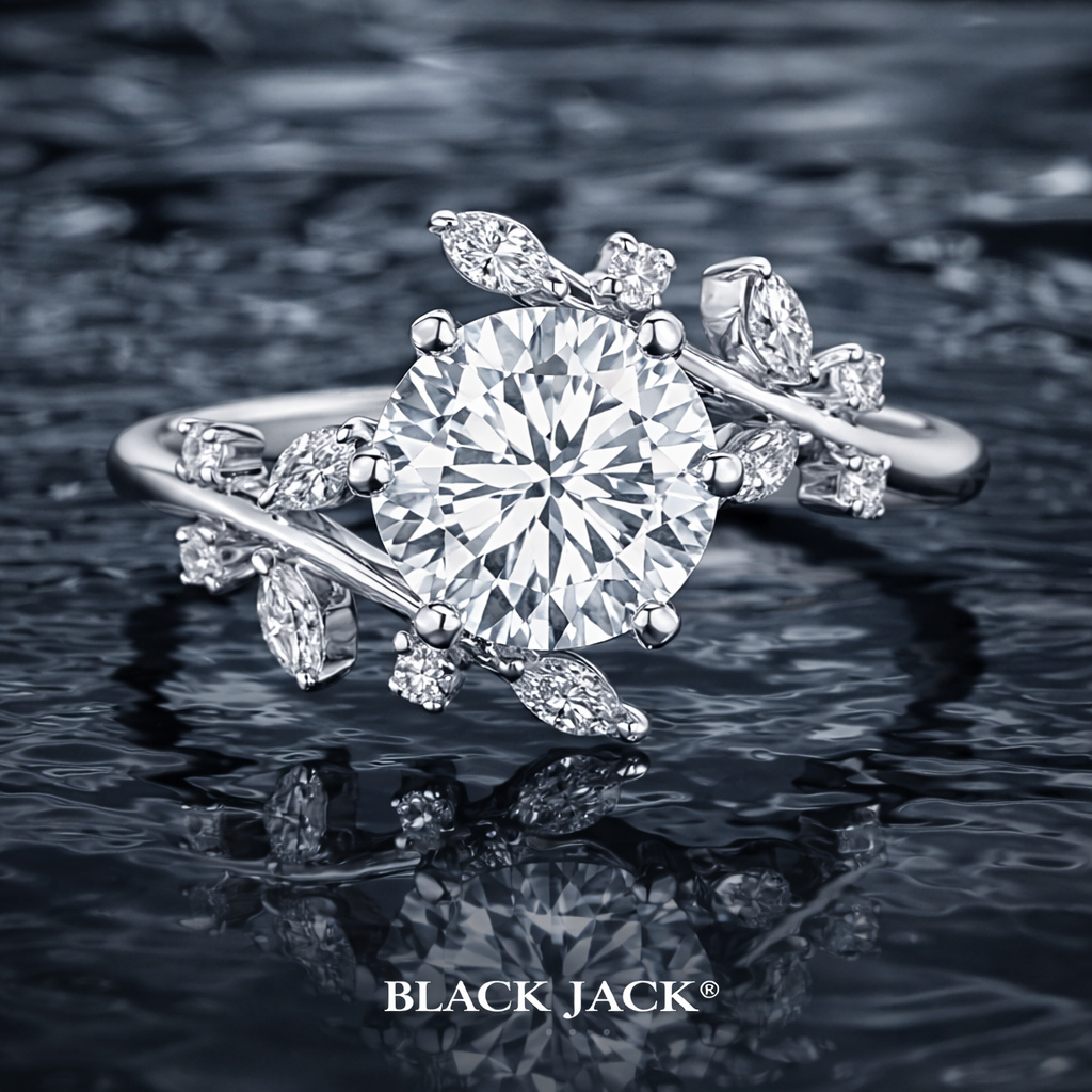 Memory Diamond Ring from Ashes – 1.45 CT Round & Marquise Cut Pet or Human Ashes to Diamond Ring in 14K White Gold