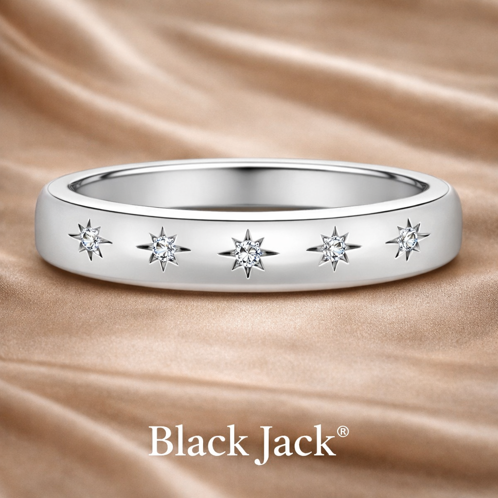 Men’s Diamond Band Ring with Star-Set Diamonds in 14K White Gold