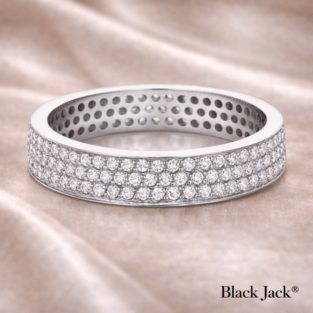 Men’s Diamond Wedding Band with Pavé Set Diamonds in 14K White Gold