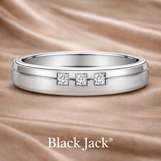 0.15 ct Men’s Diamond Wedding Band with Three Princess Cut Diamonds in 14K White Gold