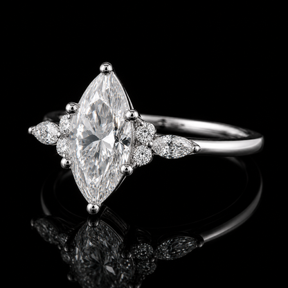 3.00 Ct Ashes Ring Marquise Cut Floral Accent Design in 14K White Gold Black Jack