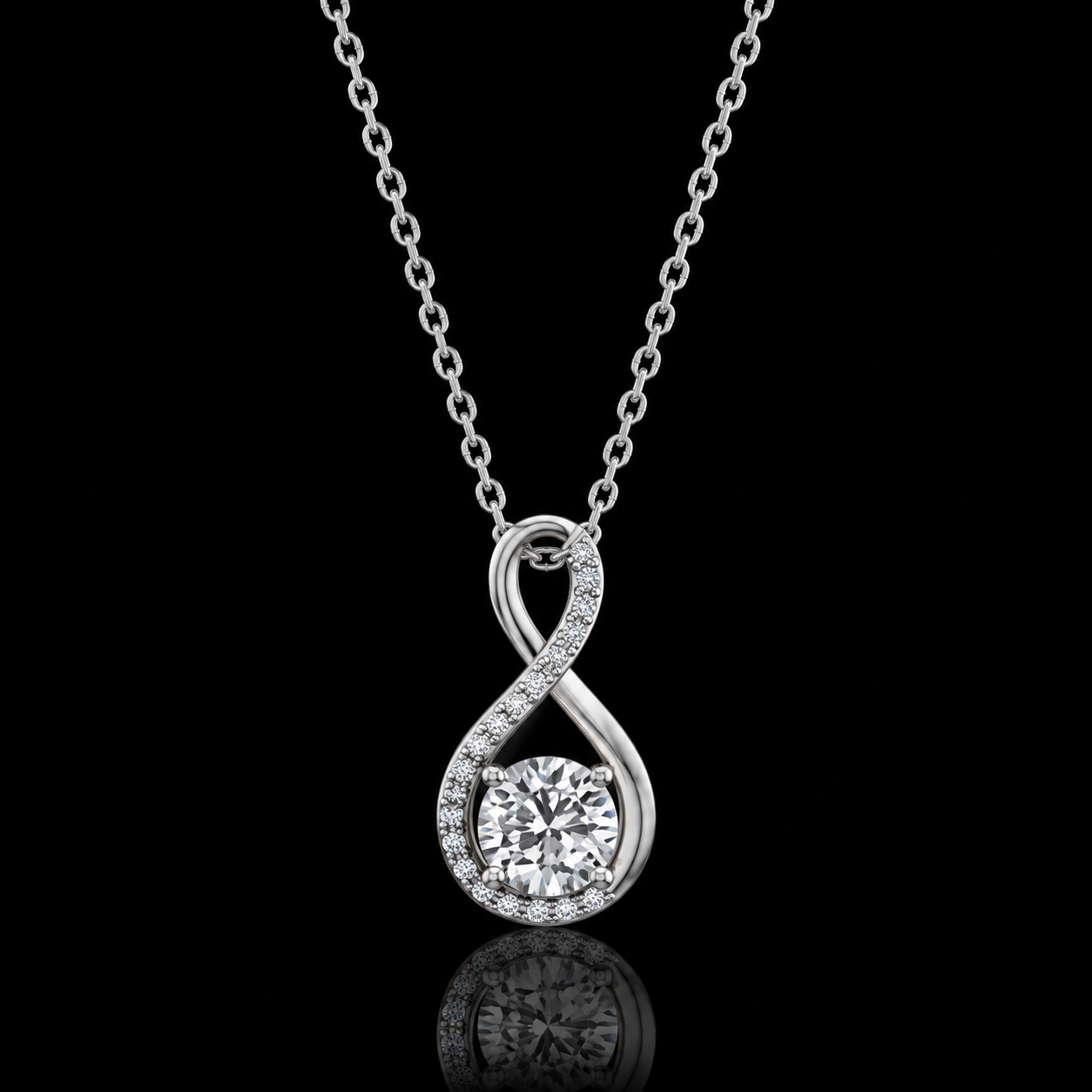 1.20 Ct Round Memory Diamond Infinity Pendant in 14K White Gold Pet Cremation Memorial Necklace Black Jack