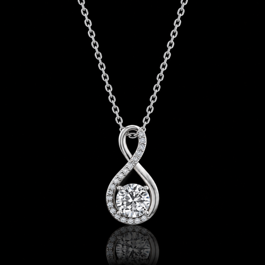 1.20 Ct Round Memory Diamond Infinity Pendant in 14K White Gold Pet Cremation Memorial Necklace Black Jack