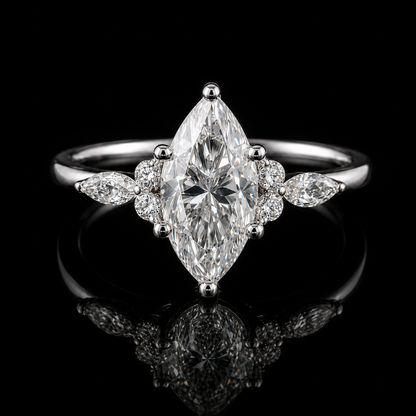 3.00 Ct Ashes Ring Marquise Cut Floral Accent Design in 14K White Gold Black Jack
