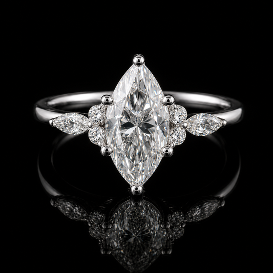 3.00 Ct Ashes Ring Marquise Cut Floral Accent Design in 14K White Gold Black Jack