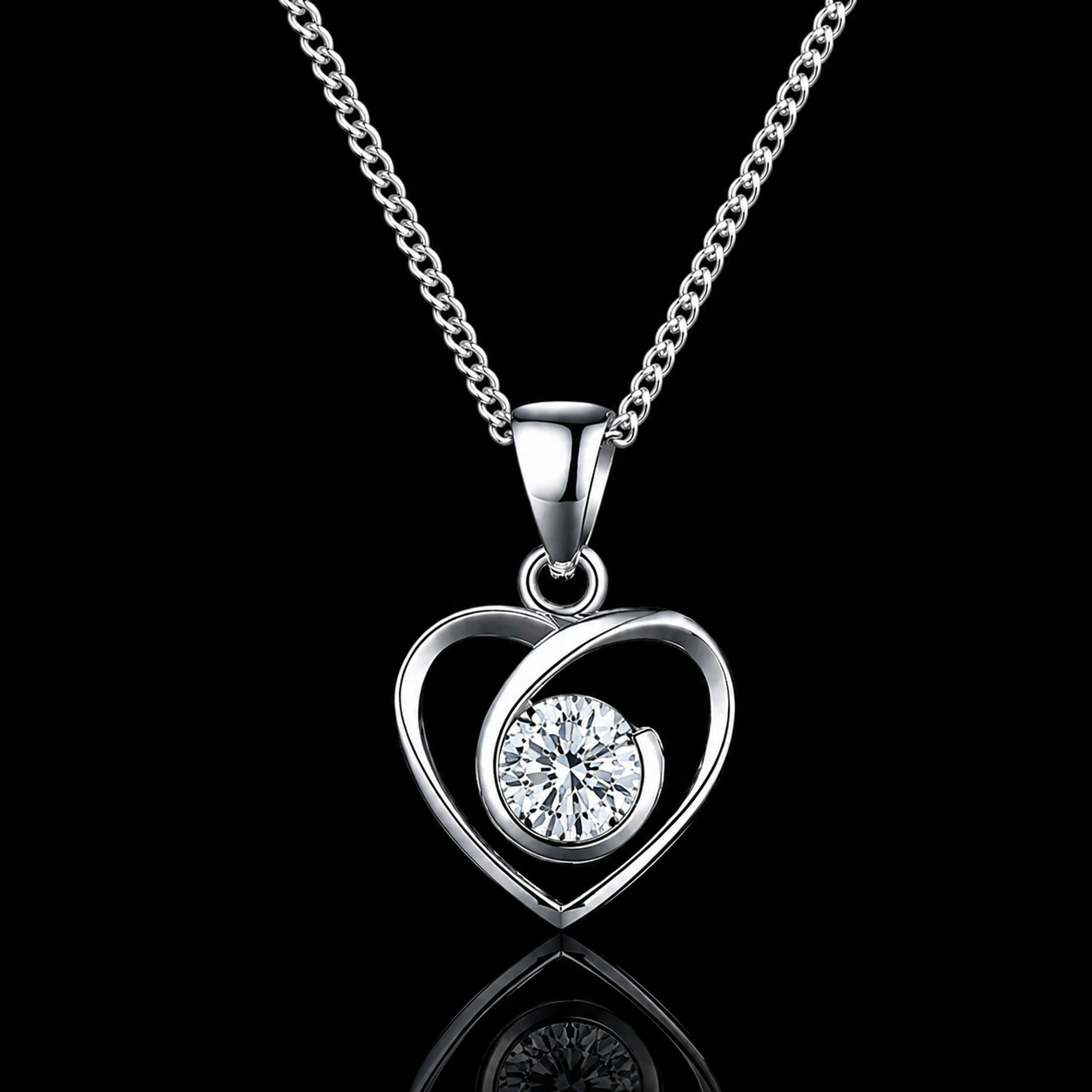 1.00 Ct Round Memory Diamond Open Heart Pendant in 14K White Gold Pet Cremation Memorial Necklace Black Jack