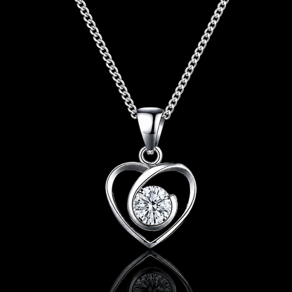1.00 Ct Round Memory Diamond Open Heart Pendant in 14K White Gold Pet Cremation Memorial Necklace Black Jack