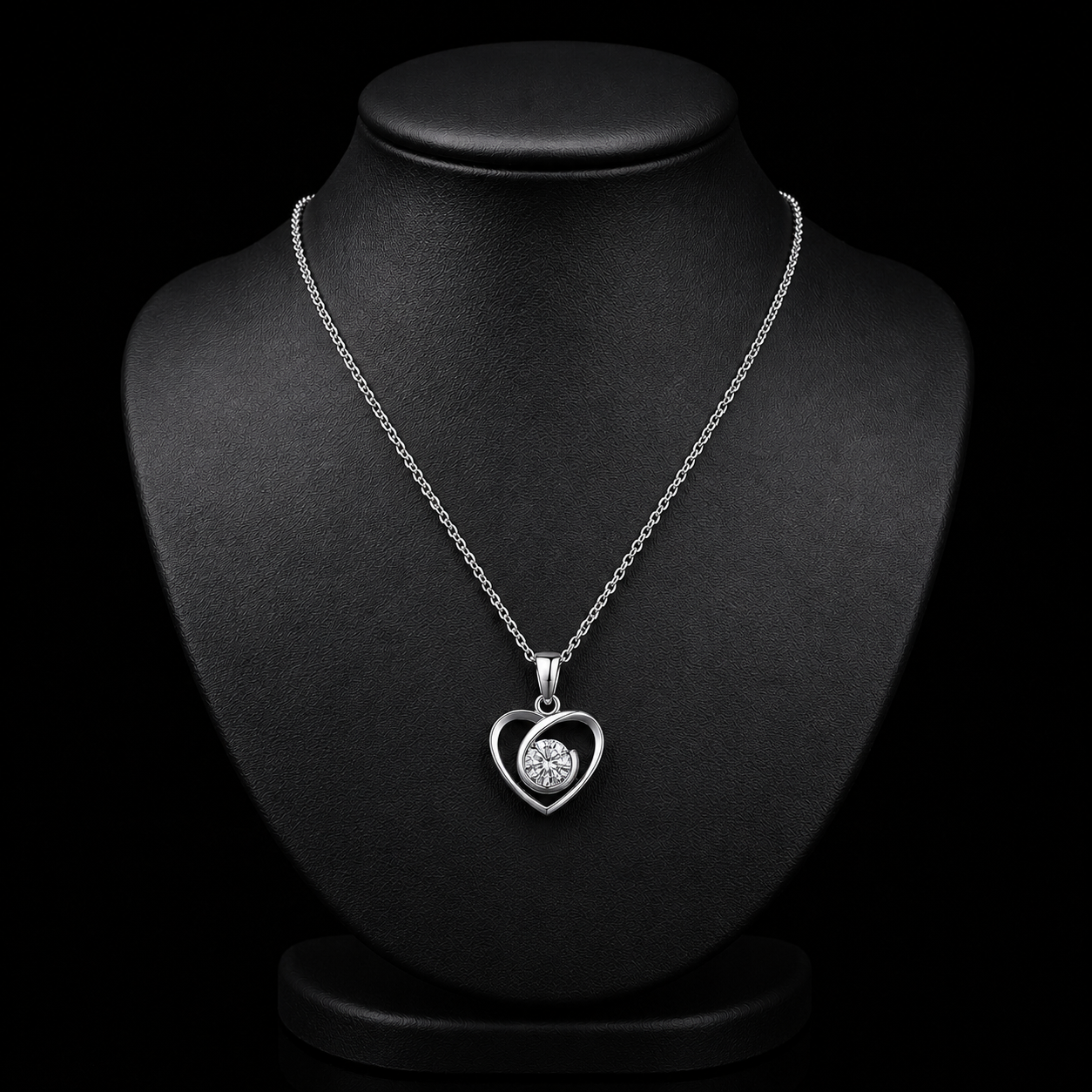 1.00 Ct Round Memory Diamond Open Heart Pendant in 14K White Gold Pet Cremation Memorial Necklace Black Jack