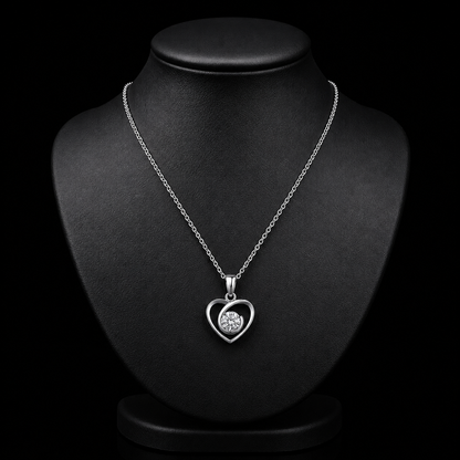 1.00 Ct Round Memory Diamond Open Heart Pendant in 14K White Gold Pet Cremation Memorial Necklace Black Jack