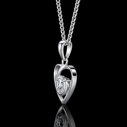 1.00 Ct Round Memory Diamond Open Heart Pendant in 14K White Gold Pet Cremation Memorial Necklace Black Jack