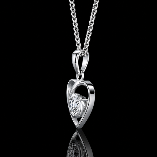 1.00 Ct Round Memory Diamond Open Heart Pendant in 14K White Gold Pet Cremation Memorial Necklace Black Jack