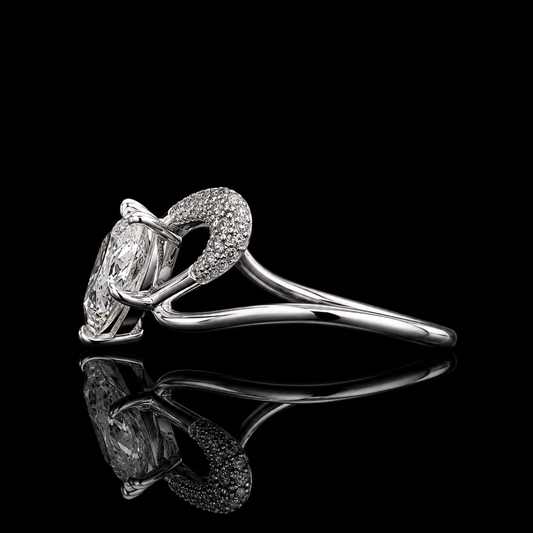 1.70 Ct Human Cremation Ring Marquise Cut Crescent Pavé Split Shank Design in 14K White Gold Black Jack