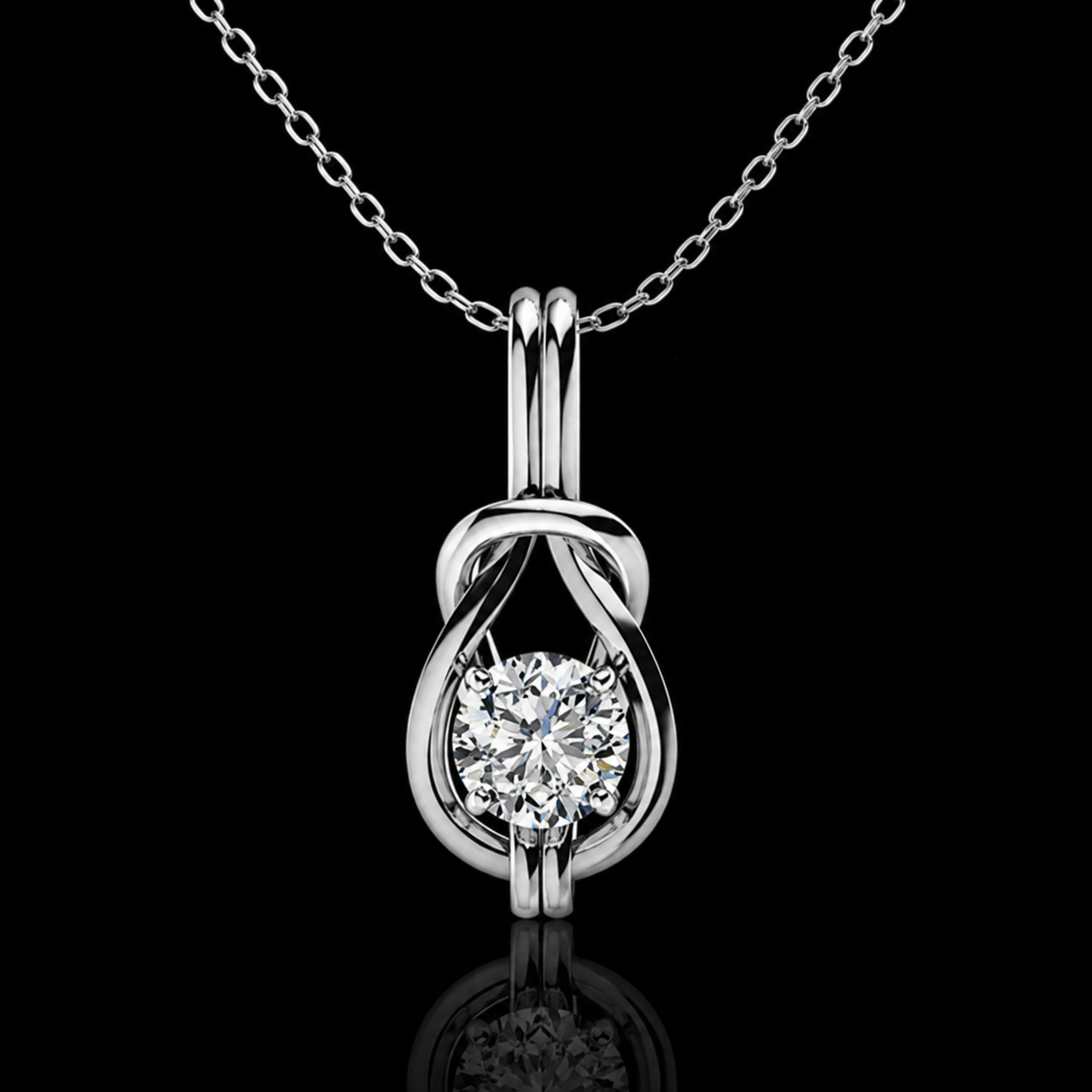 1.50 Ct Round Memory Diamond Infinity Knot Pendant Necklace in 14K White Gold Pet Cremation Memorial Jewelry Black Jack