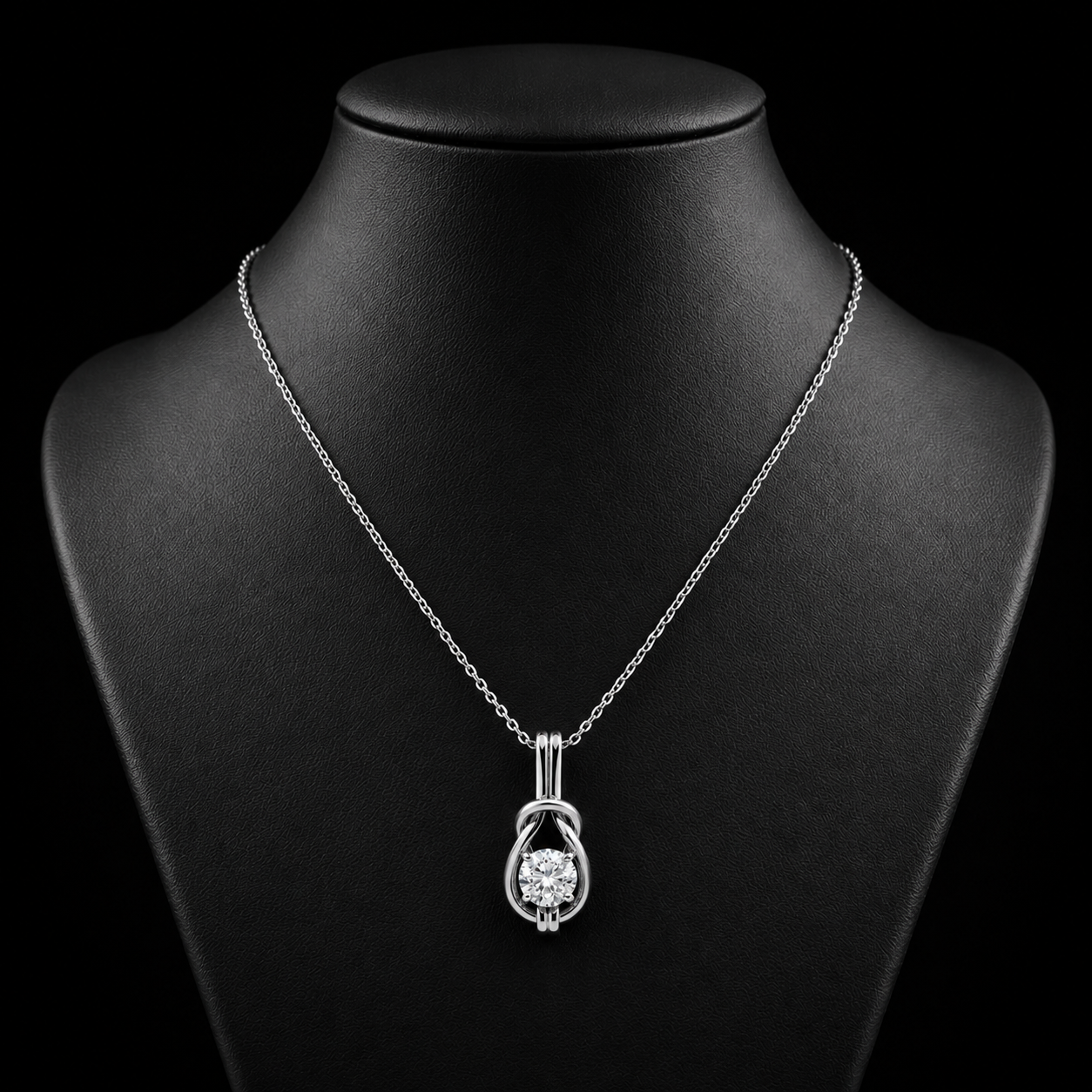 1.50 Ct Round Memory Diamond Infinity Knot Pendant Necklace in 14K White Gold Pet Cremation Memorial Jewelry Black Jack