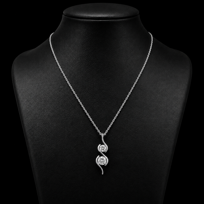 1.00 Ct Sympathy Gift Two Round Diamond Double Swirl Pendant in 14K White Gold Black Jack