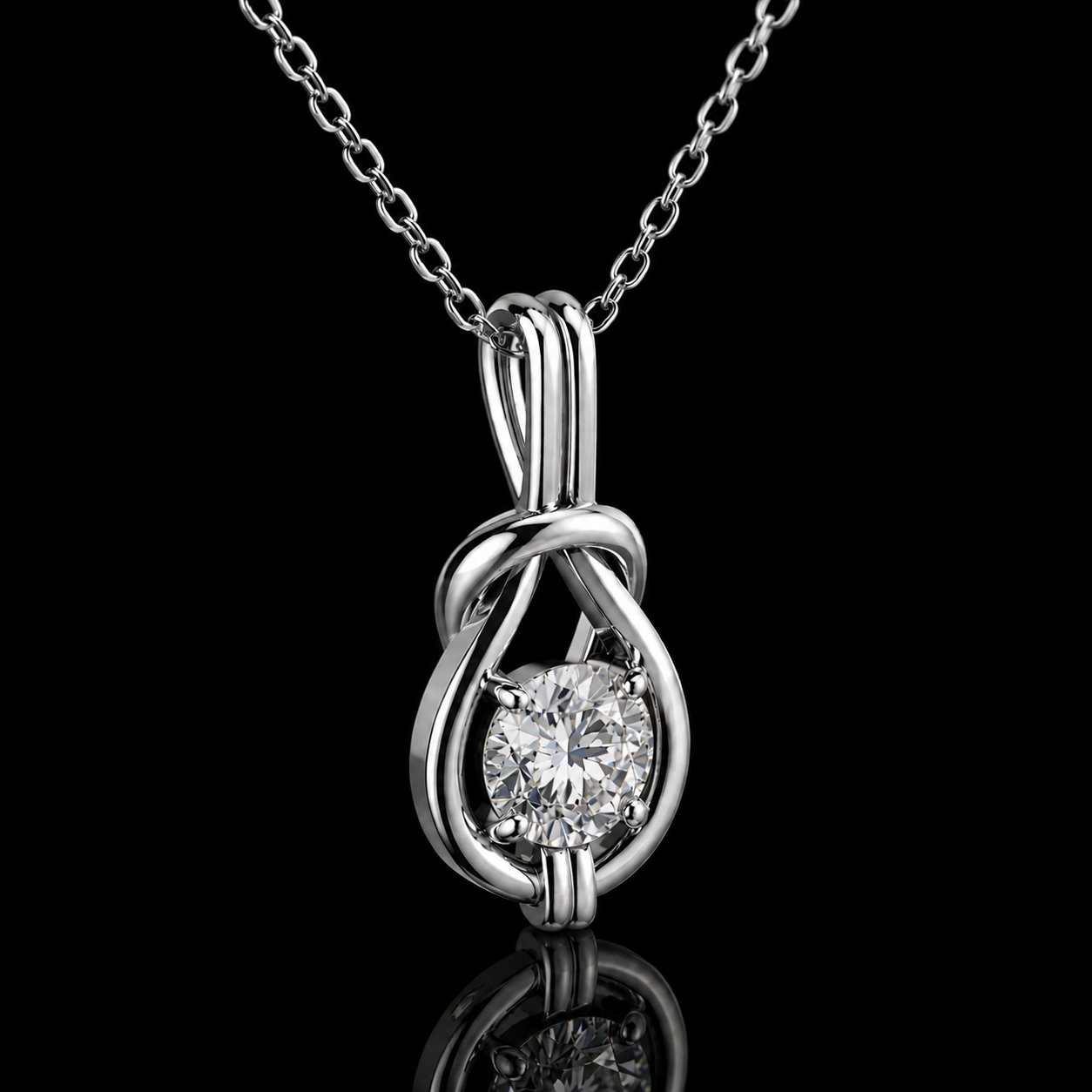 1.50 Ct Round Memory Diamond Infinity Knot Pendant Necklace in 14K White Gold Pet Cremation Memorial Jewelry Black Jack