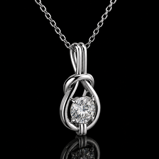 1.50 Ct Round Memory Diamond Infinity Knot Pendant Necklace in 14K White Gold Pet Cremation Memorial Jewelry Black Jack