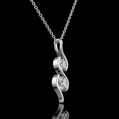 1.00 Ct Sympathy Gift Two Round Diamond Double Swirl Pendant in 14K White Gold Black Jack
