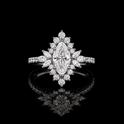 4.00 Ct Keepsake Jewelry Marquise Cut Floral Halo Pavé Ring in 14K White Gold Black Jack