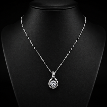 1.00 Ct Round Memory Diamond Infinity Drop Pendant Necklace in 14K White Gold Pet Cremation Memorial Jewelry Black Jack