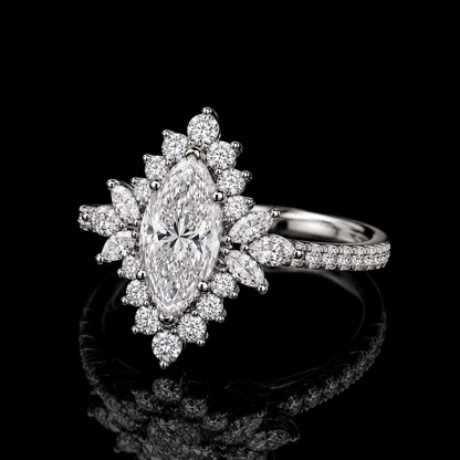 4.00 Ct Keepsake Jewelry Marquise Cut Floral Halo Pavé Ring in 14K White Gold Black Jack