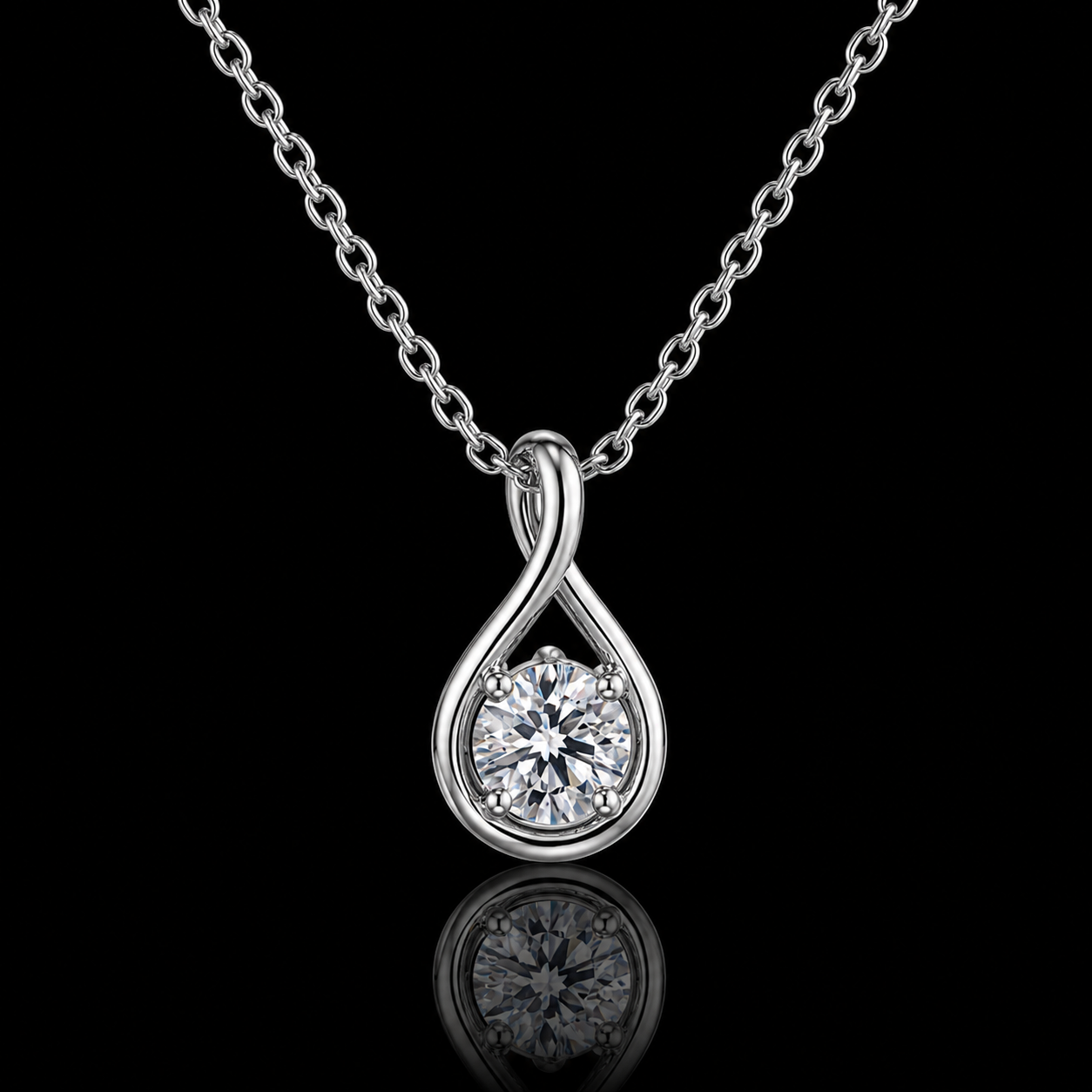 1.00 Ct Round Memory Diamond Infinity Drop Pendant Necklace in 14K White Gold Pet Cremation Memorial Jewelry Black Jack