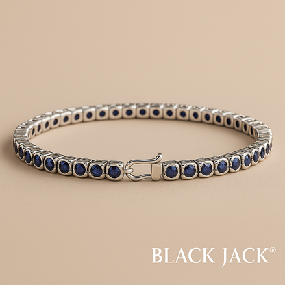 Royal Blue Sapphire Bezel-Set Tennis Bracelet – 7.00 CTW | White Gold & Silver | Secure U-Lock Clasp