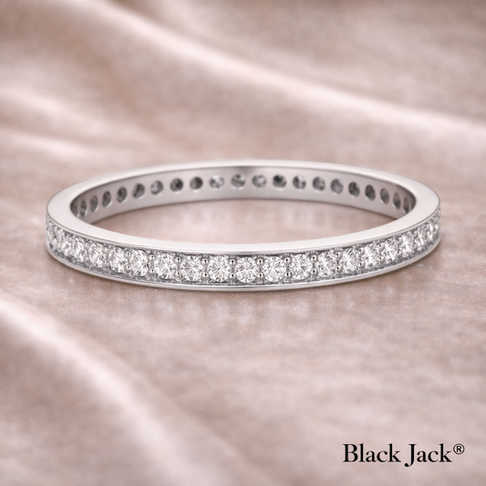 Slim Diamond Men’s Wedding Band with Pavé Set Diamonds in 14K White Gold