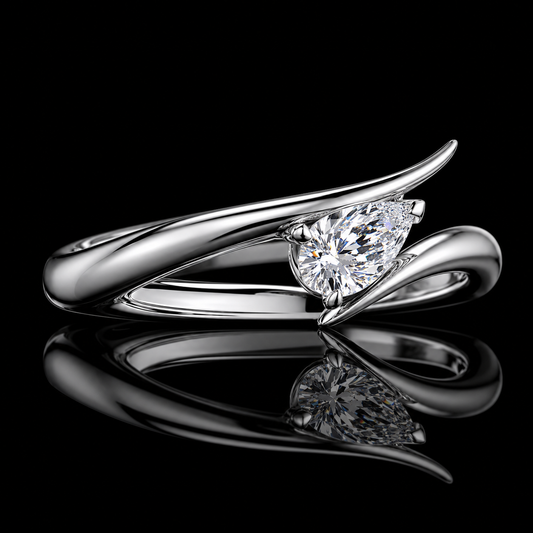 2.00 Ct Sympathy Gift Pear Cut Sculptural Bypass Ring in 14K White Gold Black Jack