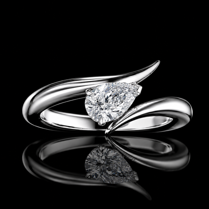 2.00 Ct Sympathy Gift Pear Cut Sculptural Bypass Ring in 14K White Gold Black Jack